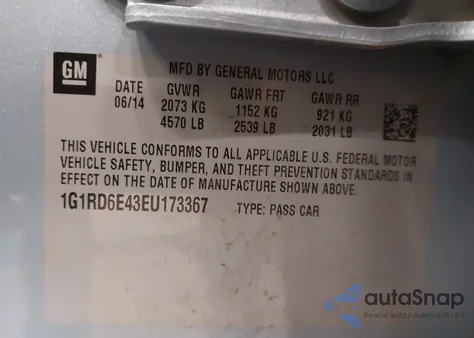 2014 Chevrolet Volt из США, поврежденный, VIN 1G1RD6E43EU173367